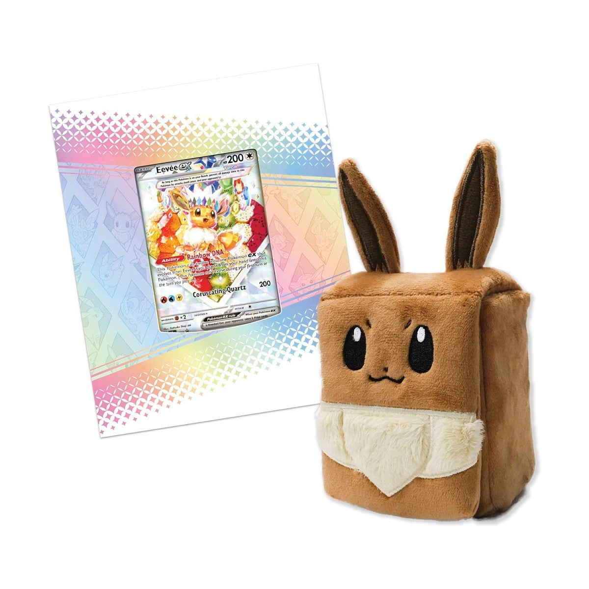 Eevee ex promo card and fuzzy Eevee deck box