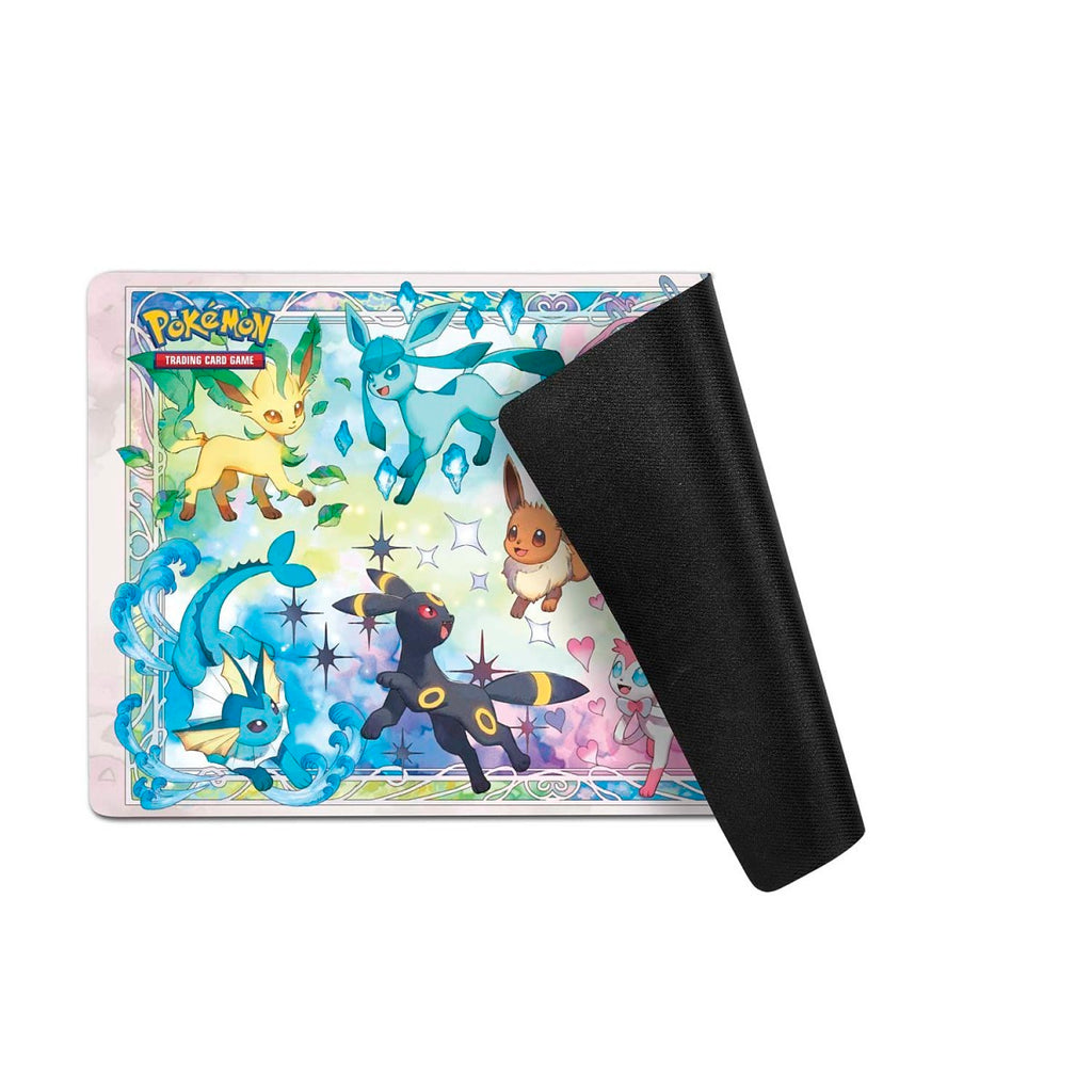 Eevee and Evolutions playmat with card sleeves